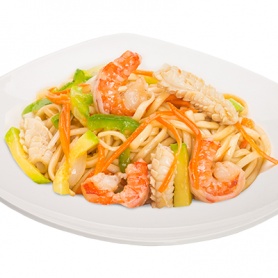 Лапша с морепродуктами в устричном соусе